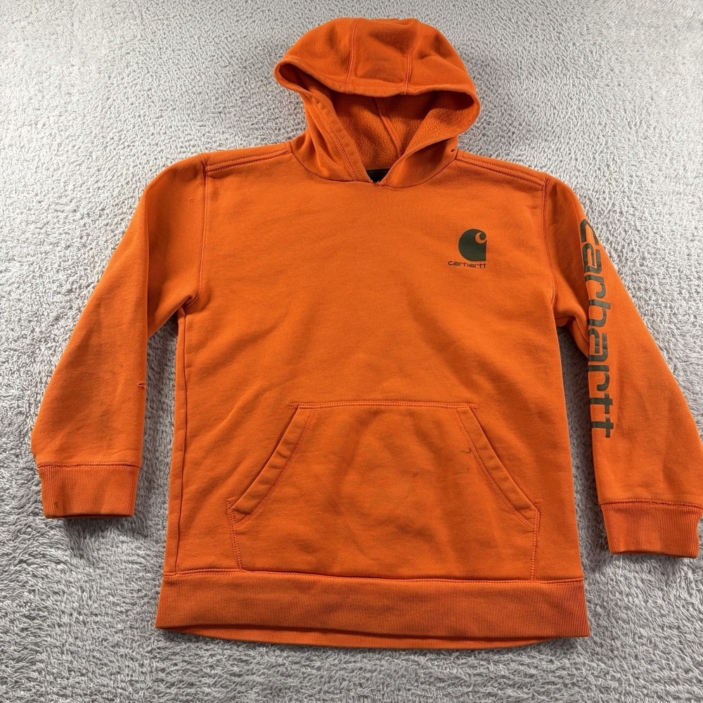 Carhartt Hoodie Youth Medium (10-12) Orange Sleeve Hit‎ High Vis Construction